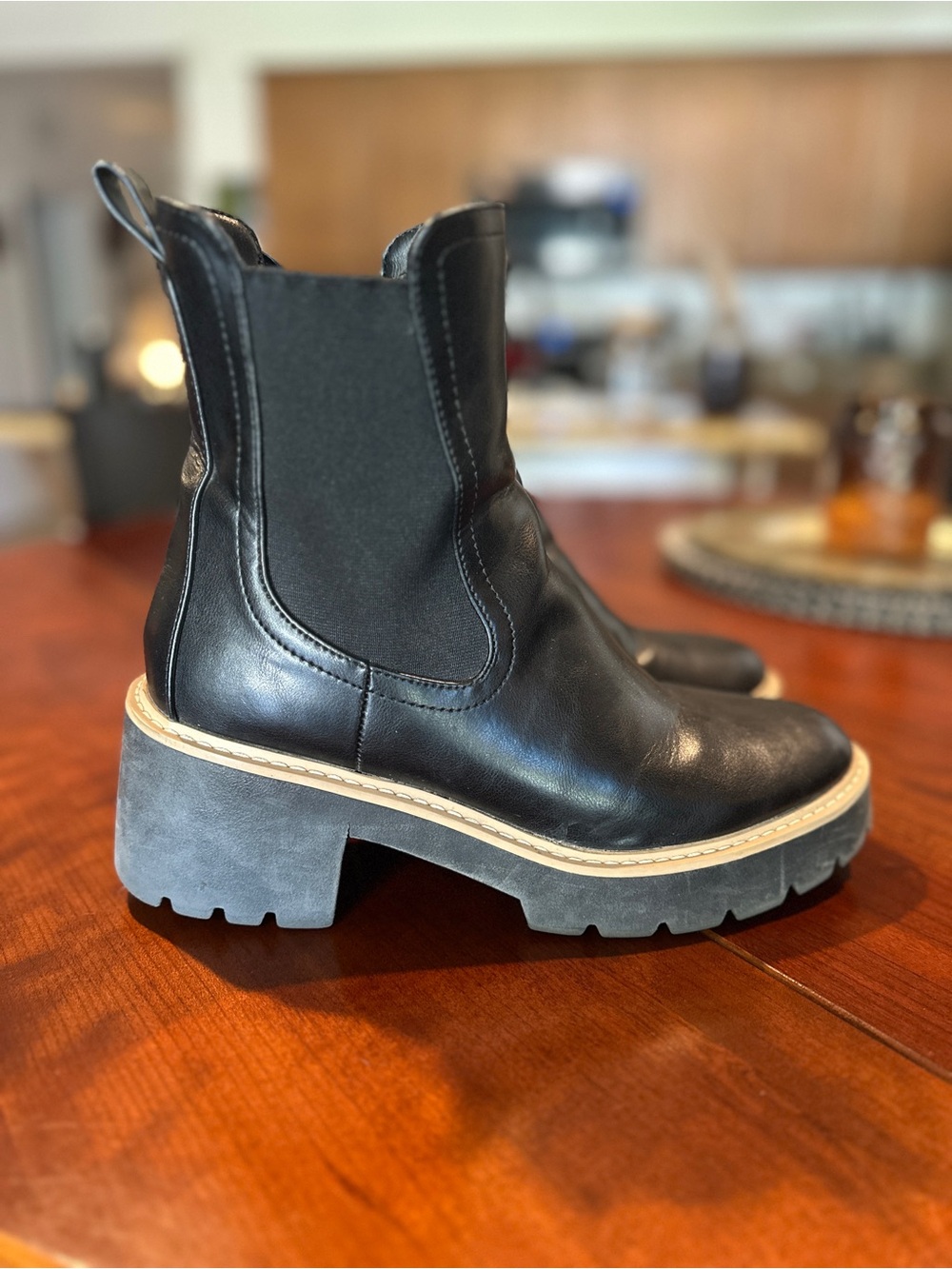 DV by Dolce Vita Black Leather Chelsea Boot with Lug Sole
